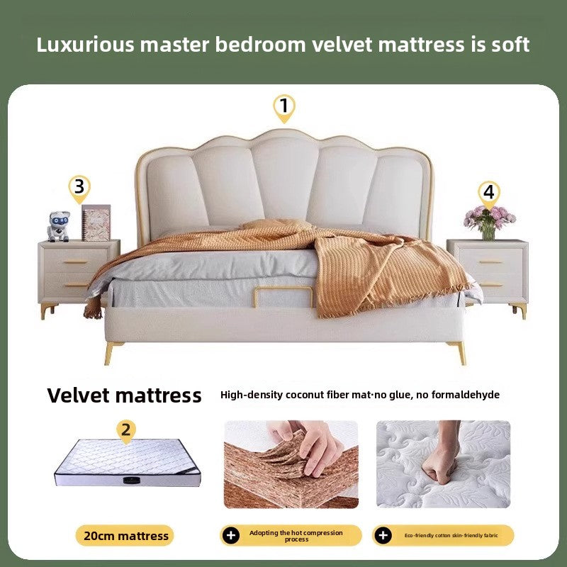 Cream butterfly upholstered bed with sculpted headboard detail
