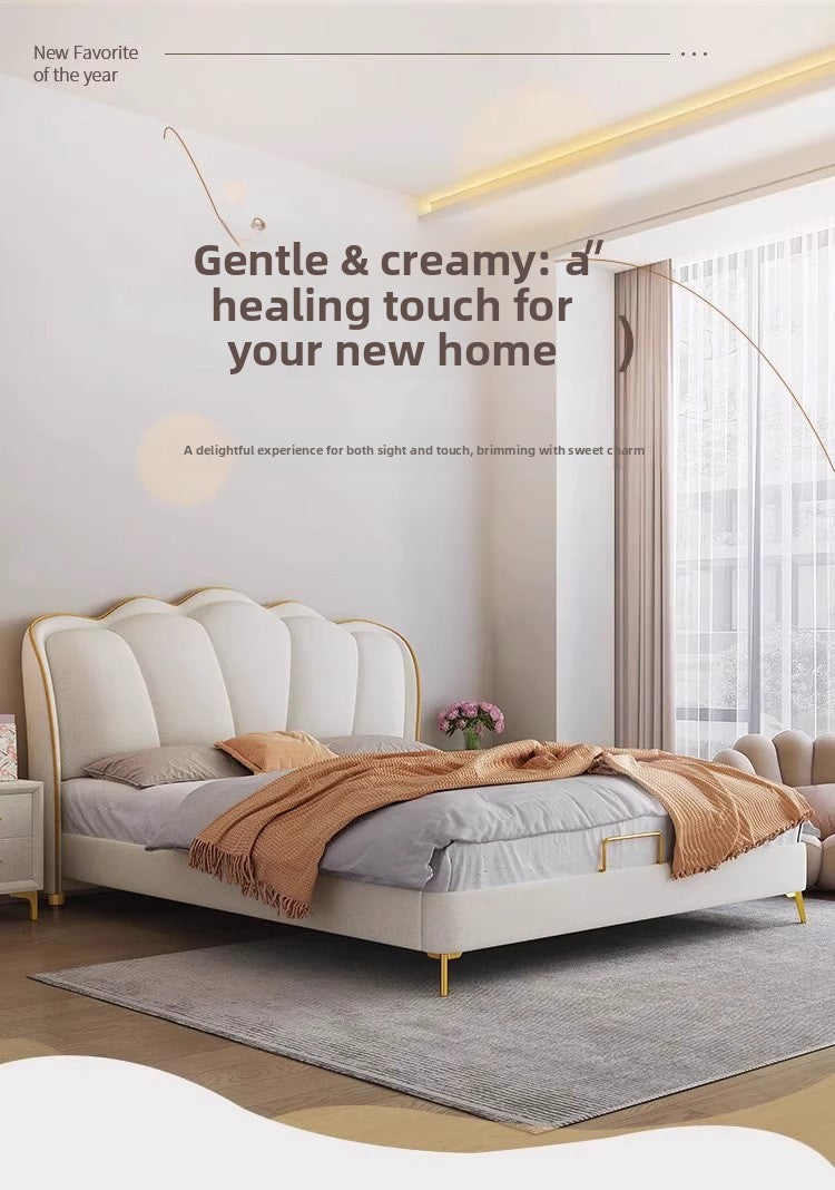 Butterfly headboard bed styled in a bright and refined apartment room