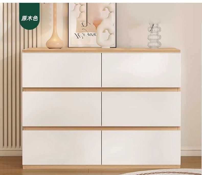 Modern tall dresser in cream tone with soft contemporary styling