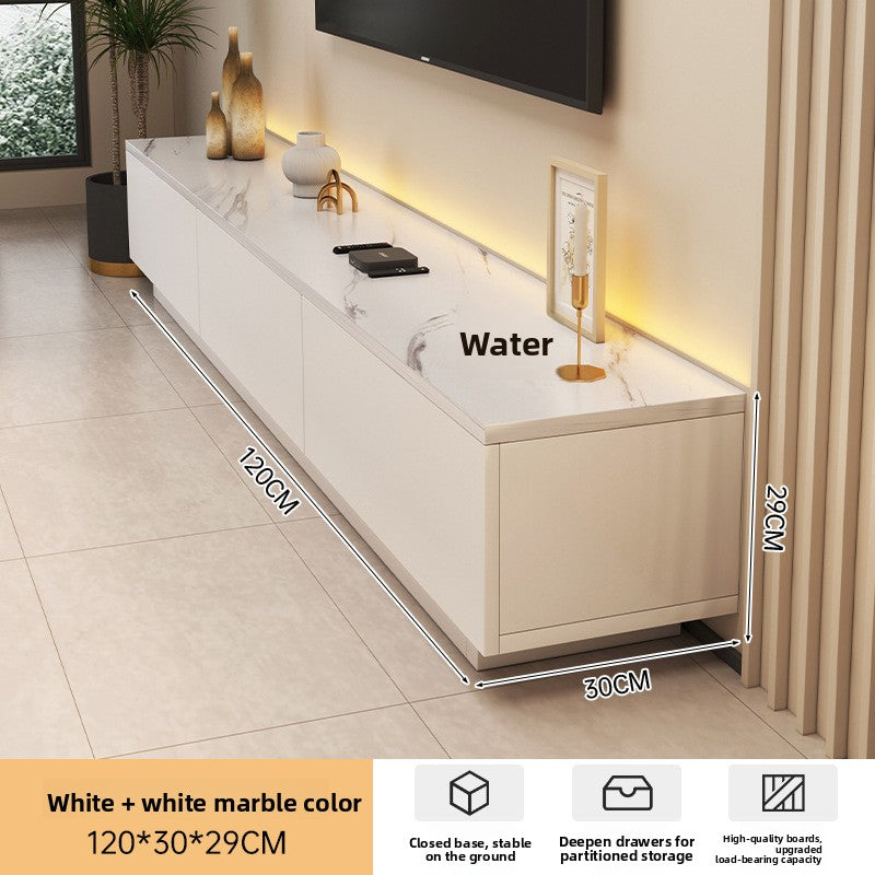 Rounded low-profile TV stand in cream finish with clean contemporary styling