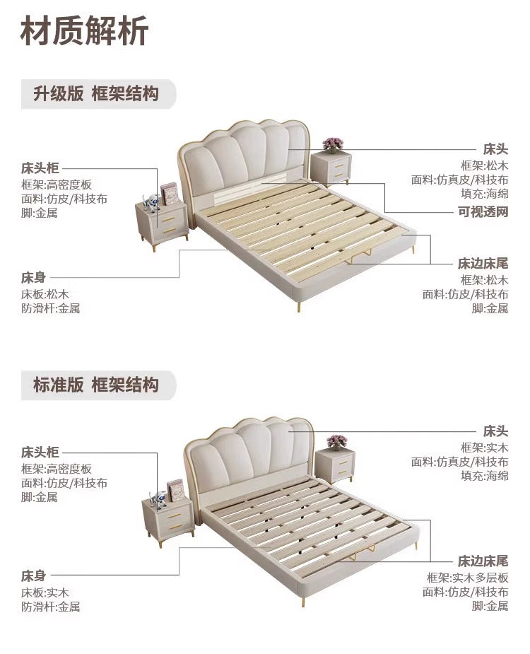 Upholstered cream bed with soft wings and balanced warm styling