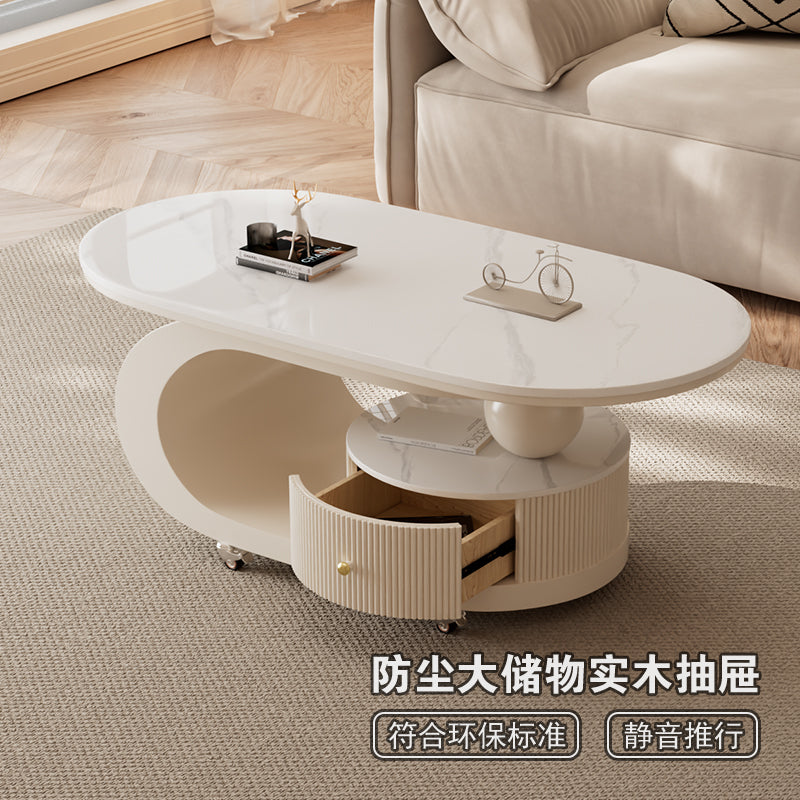 Cream oval coffee table with rounded silhouette for apartment living rooms