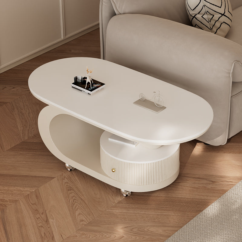 Compact oval coffee table with cream base and contrast slate-look surface
