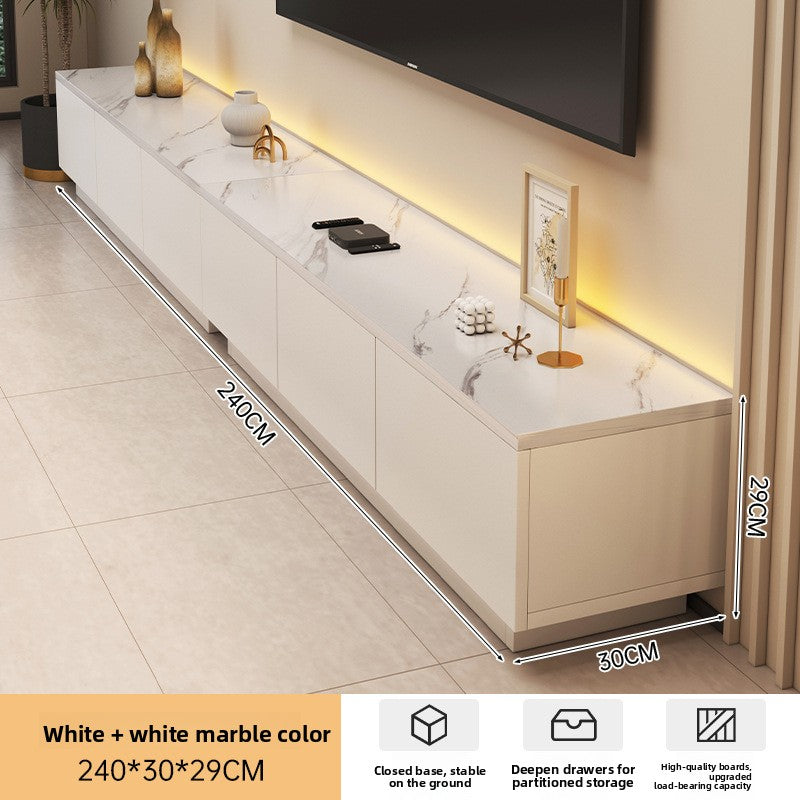 Cream media console with a slim silhouette for smaller apartment walls