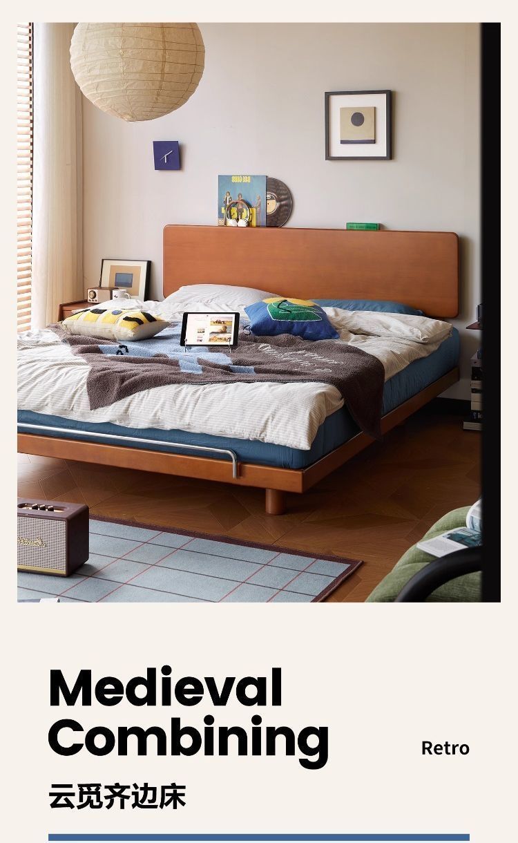Natural wood bedroom scene with a simple low platform bed