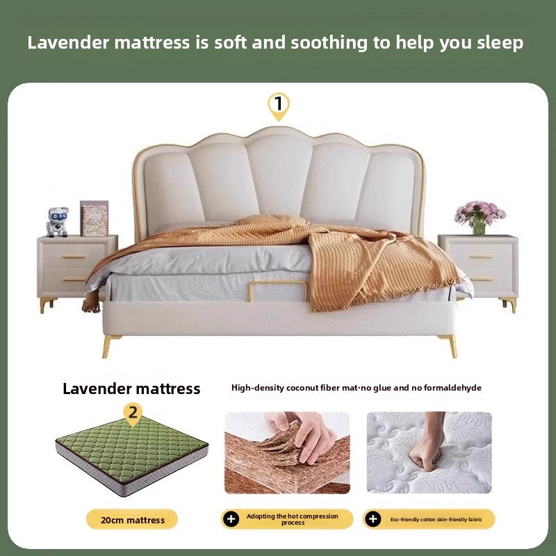 Cream statement bed with padded frame for elevated bedroom styling