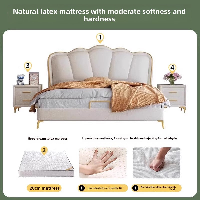 Cream butterfly upholstered bed in a modern neutral bedroom