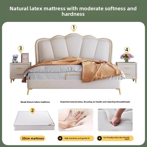 Cream butterfly upholstered bed in a modern neutral bedroom