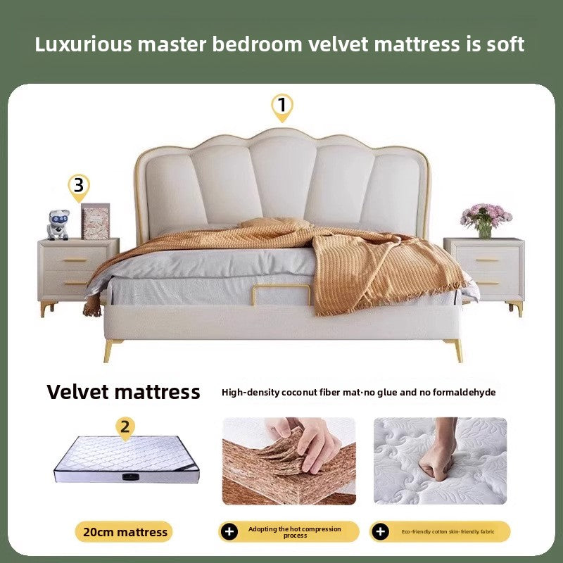 Butterfly upholstered bed shown from a soft side perspective