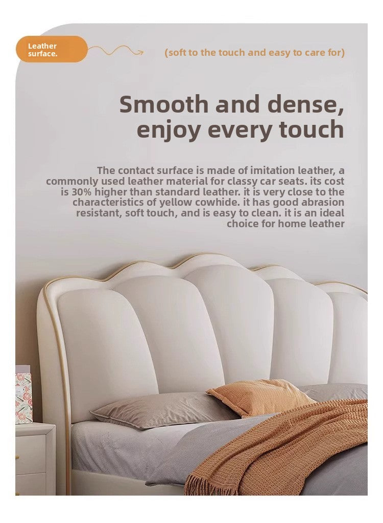 Upholstered cream bed arranged for a polished modern bedroom look