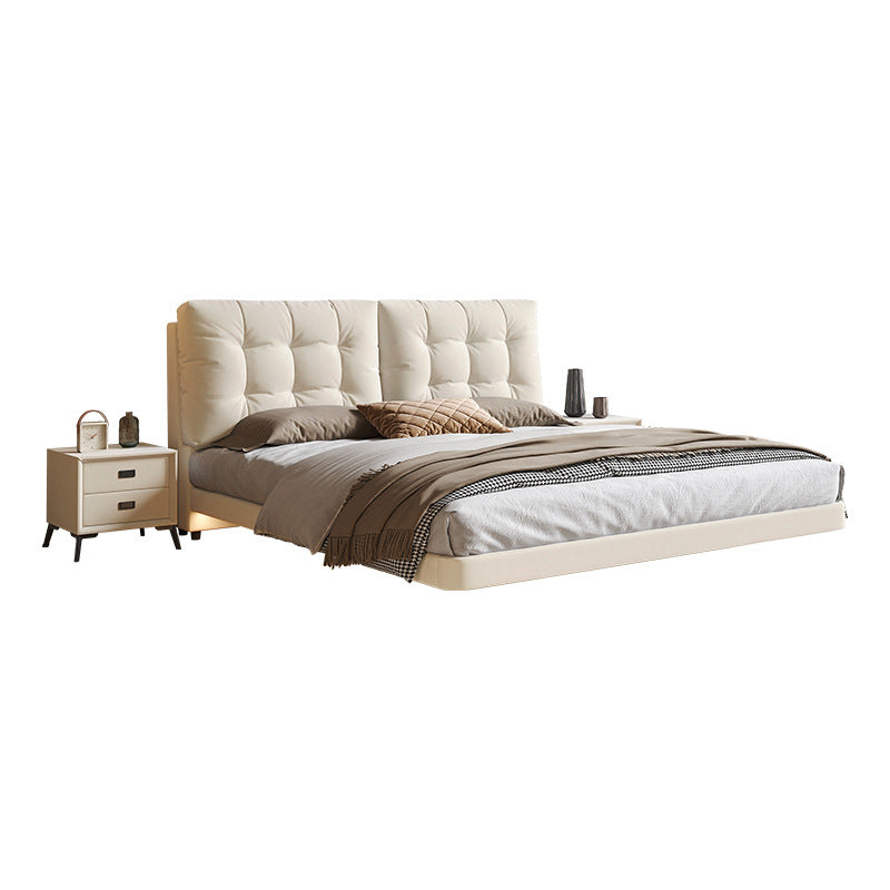 Cream floating storage bed shown from a lower side angle