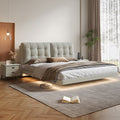 Cream floating bed frame with clean low-profile silhouette