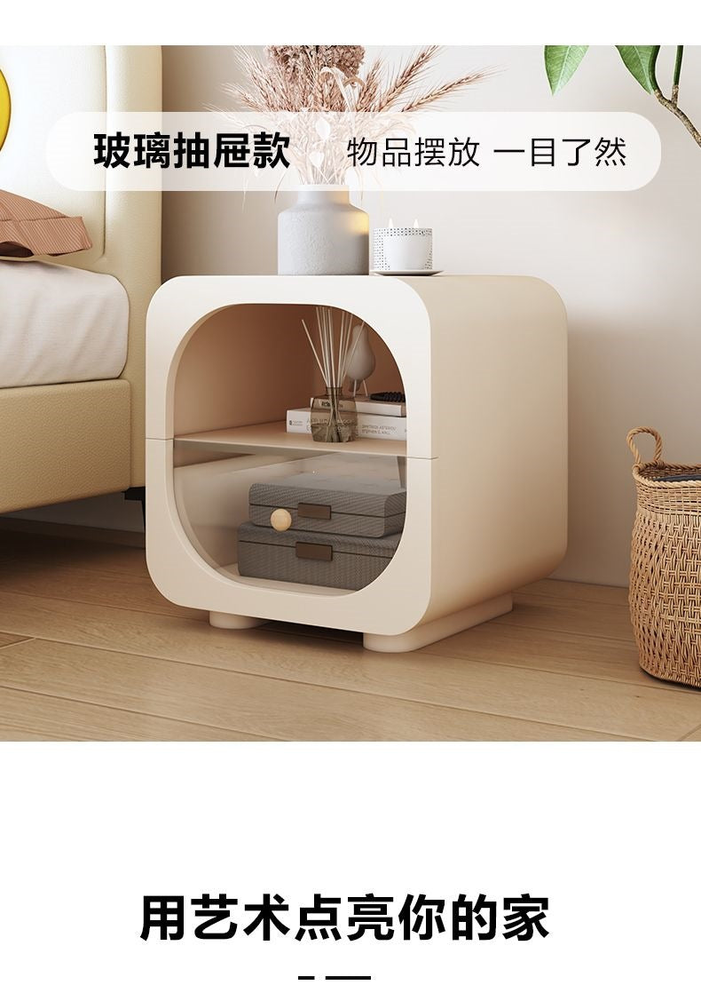 Compact cream drawer nightstand with clean contemporary lines