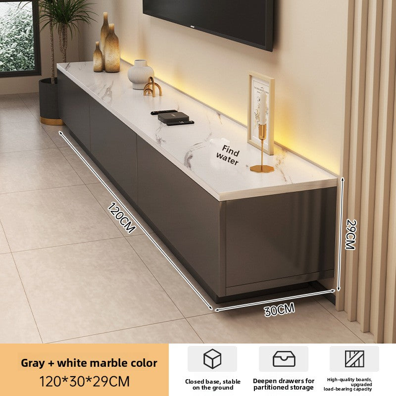 Compact cream TV stand with a low horizontal profile for small spaces