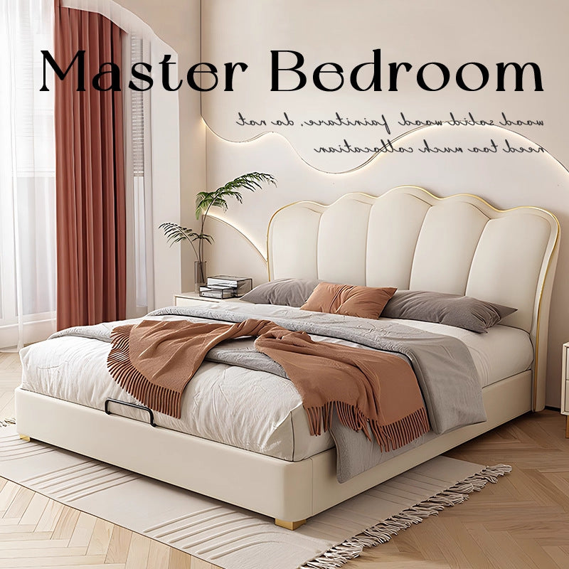 Modern cream bed frame with softly curved butterfly wings