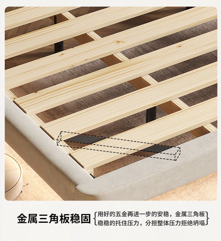 Modern cream bed frame with tidy floating base effect and calm decor
